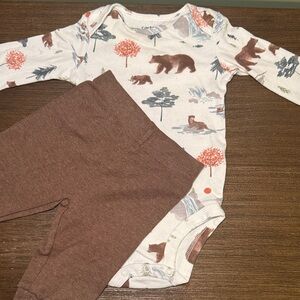 Carter's Cream Woodland Bear Print Bodysuit with Brown Pants